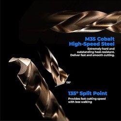 Socoje 3/8" Cobalt Drill Bit(5Pcs) M35 HSS Metal Drill Bit Set for Hard Metal Stainless Steel Cast Iron Socoje 3/8" Cobalt Drill Bit(5Pcs) M35 HSS Metal Drill Bit Set for Hard Metal Stainless Steel Cast Iron