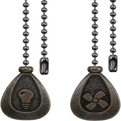 Bronze Ceiling Fan Pull Chain Set with 12 inch Extender (2 Pack)