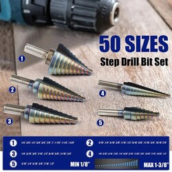 5Pcs 50 Sizes From 1/8 to 1-3/8 Metal Step Drill Bit Set for Steel Hole 5Pcs 50 Sizes From 1/8 to 1-3/8 Metal Step Drill Bit Set for Steel Hole