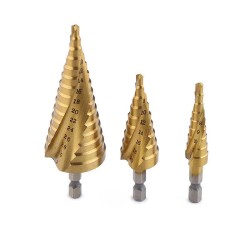4-12/4-20/4-32 1/4' ' Hex Shank Titanium Coated Step Drill Bit for DIY Woodworking Metal Plastic 3Pcs  4-12/4-20/4-32 1/4' ' Hex Shank Titanium Coated Step Drill Bit for DIY Woodworking Metal Plastic 3Pcs