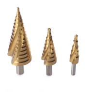 3PCS Titanium plated spiral groove triangle round shank high speed steel pagoda drill 10Pcs 3PCS Titanium plated spiral groove triangle round shank high speed steel pagoda drill 10Pcs