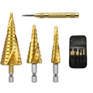 Pagoda Drill  Bearing Steel Step Drill Set With Center Punch 4PCS  Pagoda Drill  Bearing Steel Step Drill Set With Center Punch 4PCS