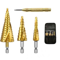 Pagoda Drill  Bearing Steel Step Drill Set With Center Punch 4PCS  Pagoda Drill  Bearing Steel Step Drill Set With Center Punch 4PCS