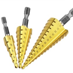 3PCS  Steel Drill Bits 4-12mm 4-20mm 4-32mm Titanium Coated for Heat Reduction Perfect 3PCS  Steel Drill Bits 4-12mm 4-20mm 4-32mm Titanium Coated for Heat Reduction Perfect