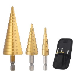3PCS  Steel Drill Bits 4-12mm 4-20mm 4-32mm Titanium Coated for Heat Reduction Perfect 3PCS  Steel Drill Bits 4-12mm 4-20mm 4-32mm Titanium Coated for Heat Reduction Perfect