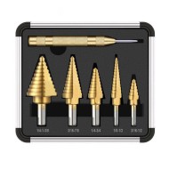 Socoje 6PCS Premium Titanium-Coated  4241 Step Drill Bit Set by Pro-Drills Variety Pack (1/8 to 1-3/8) High-Speed Steel Center Punched Design Socoje 6PCS Premium Titanium-Coated  4241 Step Drill Bit Set by Pro-Drills Variety Pack (1/8 to 1-3/8) High-Speed Steel Center Punched Design