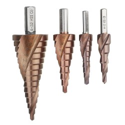 Socoje -Co M35 Cobalt Step Drill Bit Triangle Shank 4-12/4-20/4-32mm Spiral Flute Step Drill Socoje -Co M35 Cobalt Step Drill Bit Triangle Shank 4-12/4-20/4-32mm Spiral Flute Step Drill