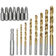 Drill Bit Set Slotted Bits  Twist Drill Bit with 60mm Extension Rod with Plastic Storage Box 18PCS  Drill Bit Set Slotted Bits  Twist Drill Bit with 60mm Extension Rod with Plastic Storage Box 18PCS