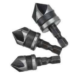 1/4 Hex Shank Wood Plastic Chamfer Bit Countersink Bore Set 12/16/19mm 3Pcs   1/4 Hex Shank Wood Plastic Chamfer Bit Countersink Bore Set 12/16/19mm 3Pcs