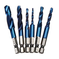 M3-M10 1/4 Inch Hex Shank Drill and Tap Bits Blue Nano Coated 6Pcs  M3-M10 1/4 Inch Hex Shank Drill and Tap Bits Blue Nano Coated 6Pcs