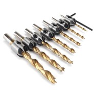 3-10mm Round Shank Titanium Coated Countersink Drill Bit Set 7/8Pcs  3-10mm Round Shank Titanium Coated Countersink Drill Bit Set 7/8Pcs