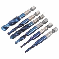 M3-M10 Blue Nano Coated Deburr Countersink Drill Bit Combination Drill Tap Bit Set 6pcs  M3-M10 Blue Nano Coated Deburr Countersink Drill Bit Combination Drill Tap Bit Set 6pcs