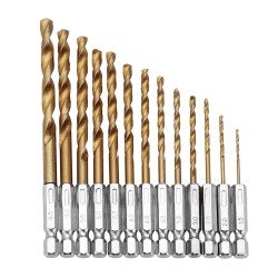 DB-T2 1.5-6.5mm  Titanium Coated 1/4 Inch Hex Shank Twist Drill Bit Set  13pcs  DB-T2 1.5-6.5mm  Titanium Coated 1/4 Inch Hex Shank Twist Drill Bit Set  13pcs