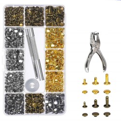 360Pcs Leather Rivets Double Cap Rivets Metal Fixing Tool With Punch Pliers Kit Craft Snap Fastener Press Button Repair Tool 360Pcs Leather Rivets Double Cap Rivets Metal Fixing Tool With Punch Pliers Kit Craft Snap Fastener Press Button Repair Tool