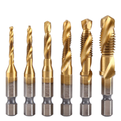 6Pcs 1/4 Inch M3-M10 Screw Tap  Combination Drill Tap Bit Set Hex Shank Deburr Countersink Bits 6Pcs 1/4 Inch M3-M10 Screw Tap  Combination Drill Tap Bit Set Hex Shank Deburr Countersink Bits
