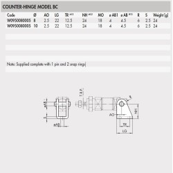 W0950080005 COUNTER-HINGE - MODEL BC for 8&10Ø BORE ISO6432 W0950080005 COUNTER-HINGE - MODEL BC for 8&10Ø BORE ISO6432