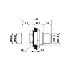 Device connector rear mounting - SACC-8P-DSI-M12MS/FS-M16 - 1551697 Device connector rear mounting - SACC-8P-DSI-M12MS/FS-M16 - 1551697