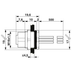 M12 12 Pole Panel Mount FEMALE with 50cm wiring - 1419713