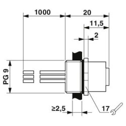 M12 4-pole Panel Mount Female with 100cm wiring - 1503276