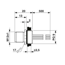 M12 4-pole Panel Mount Male with 50cm wiring - 1693762