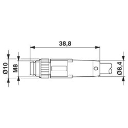 M8 3 Pole Shielded Cable, Male-Female, 1.5 Meter Length, Straight