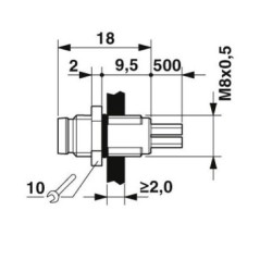 M8 3-poles Panel Mount Male with 50cm wiring (1500334)