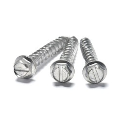 Indented and Slotted Hex Wafer Head Hi-Low Thread Wood Screws - Stainless Steel for Furniture Use