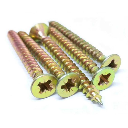 High-Strength 6 Inch Yellow Zinc Coated Chipboard Screws - Countersunk Head for Wood and Chipboard High-Strength 6 Inch Yellow Zinc Coated Chipboard Screws - Countersunk Head for Wood and Chipboard