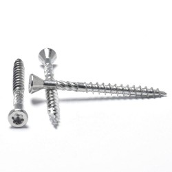 Type 17 Torx Socket Small CSK Head Wood Screws - SS304/316/410 or Zinc Plated with Ribs and Cutting Point