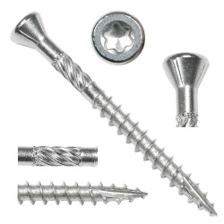 Type 17 Torx Socket Small CSK Head Wood Screws - SS304/316/410 or Zinc Plated with Ribs and Cutting Point