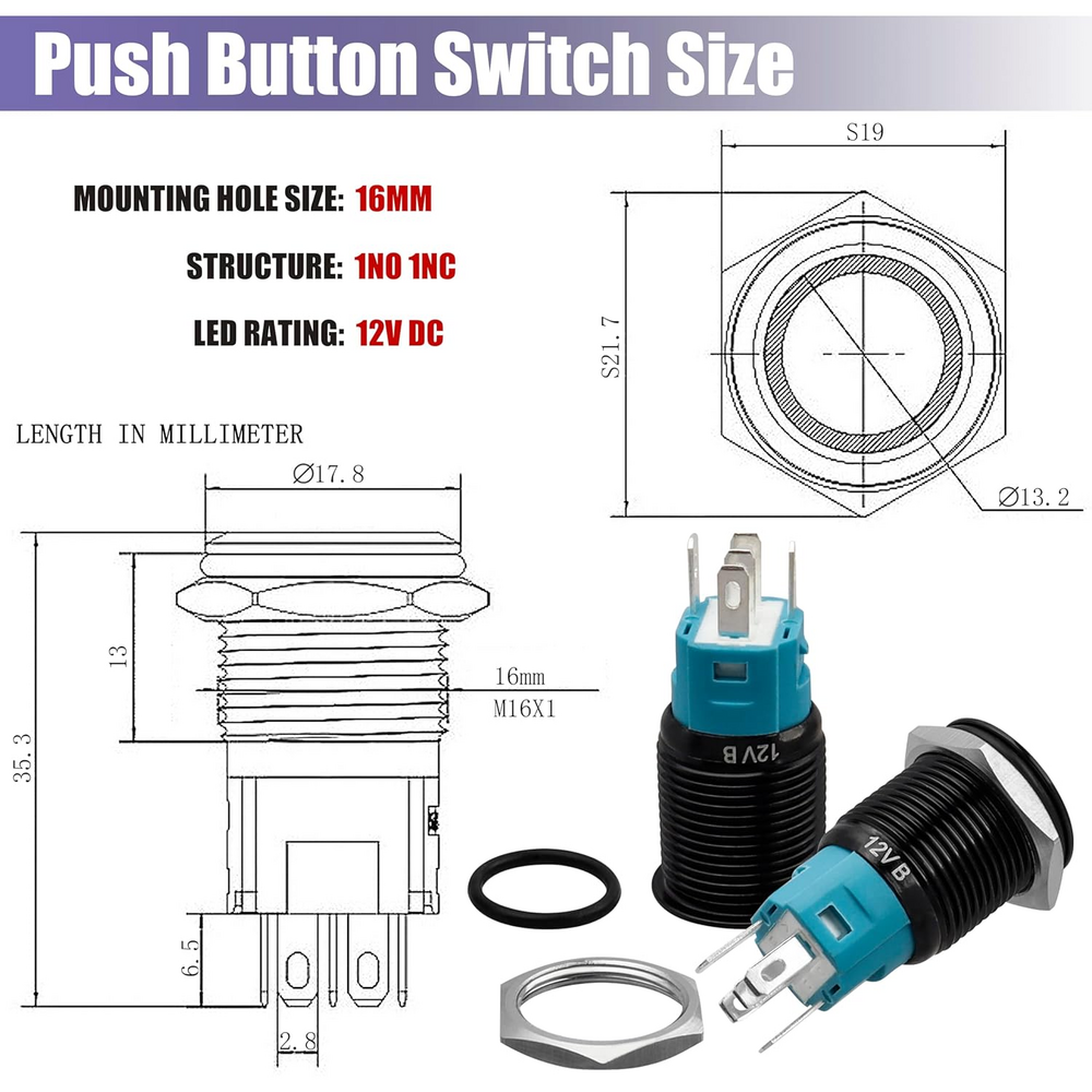 Spring Loaded Push Button Switch, 2Pcs Yellow Led Momentary Switch 5 ...
