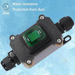 Waterproof Inline DPST Toggle Switch, 16A-24V, 20A-12V with Green Light Waterproof Inline DPST Toggle Switch, 16A-24V, 20A-12V with Green Light