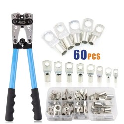 1 Set Socoje Battery Cable Copper Lug Crimping Tool HX-50B 10-1 AWG With 60Pcs Copper Ring Terminals 8 Sizes Cable Lugs Set 1 Set Socoje Battery Cable Copper Lug Crimping Tool HX-50B 10-1 AWG With 60Pcs Copper Ring Terminals 8 Sizes Cable Lugs Set