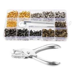 360Pcs/Set Leather Rivets Double Cap Rivet Tubular Metal Studs 1 Sizes with Punch Pliers and 3 Pieces Setting Tool Kit 360Pcs/Set Leather Rivets Double Cap Rivet Tubular Metal Studs 1 Sizes with Punch Pliers and 3 Pieces Setting Tool Kit