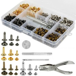 360Pcs/Set Leather Rivets Double Cap Rivet Tubular Metal Studs 1 Sizes with Punch Pliers and 3 Pieces Setting Tool Kit 360Pcs/Set Leather Rivets Double Cap Rivet Tubular Metal Studs 1 Sizes with Punch Pliers and 3 Pieces Setting Tool Kit