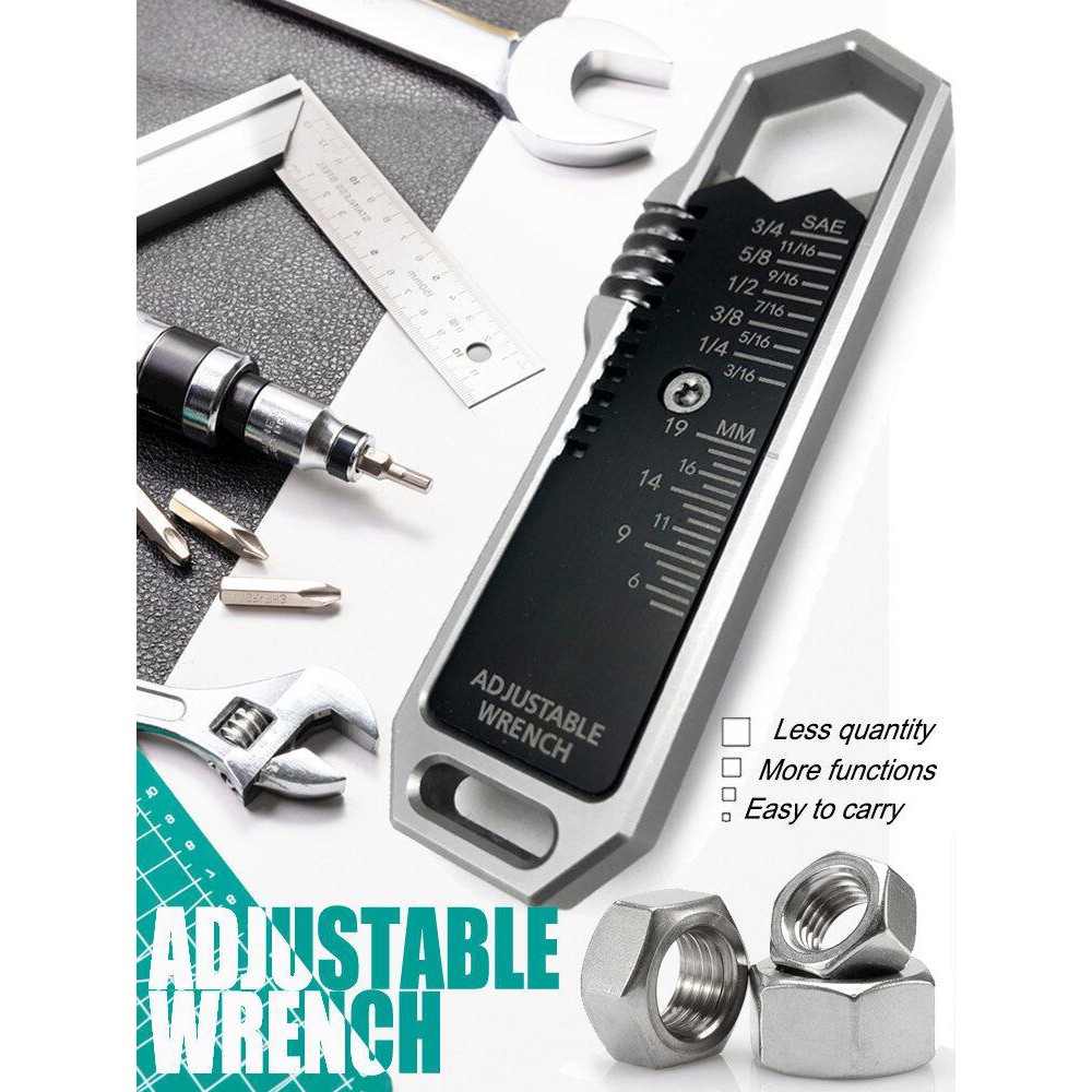 EDC Adjustable Wrench Multitool with 25 SAE and Metric Sizes OneHanded