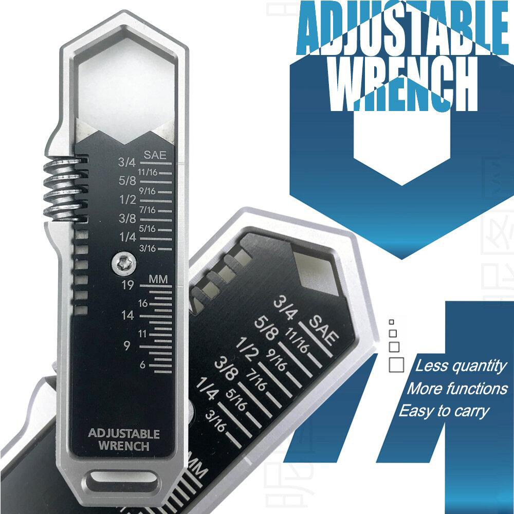 EDC Adjustable Wrench Multitool with 25 SAE and Metric Sizes OneHanded