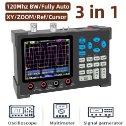 3 in1 Digital Oscilloscope Multimeter Signal Generator 120MHz IPS Display Dual Channel FFT Zoom Mode Portable Testing Tool 3 in1 Digital Oscilloscope Multimeter Signal Generator 120MHz IPS Display Dual Channel FFT Zoom Mode Portable Testing Tool