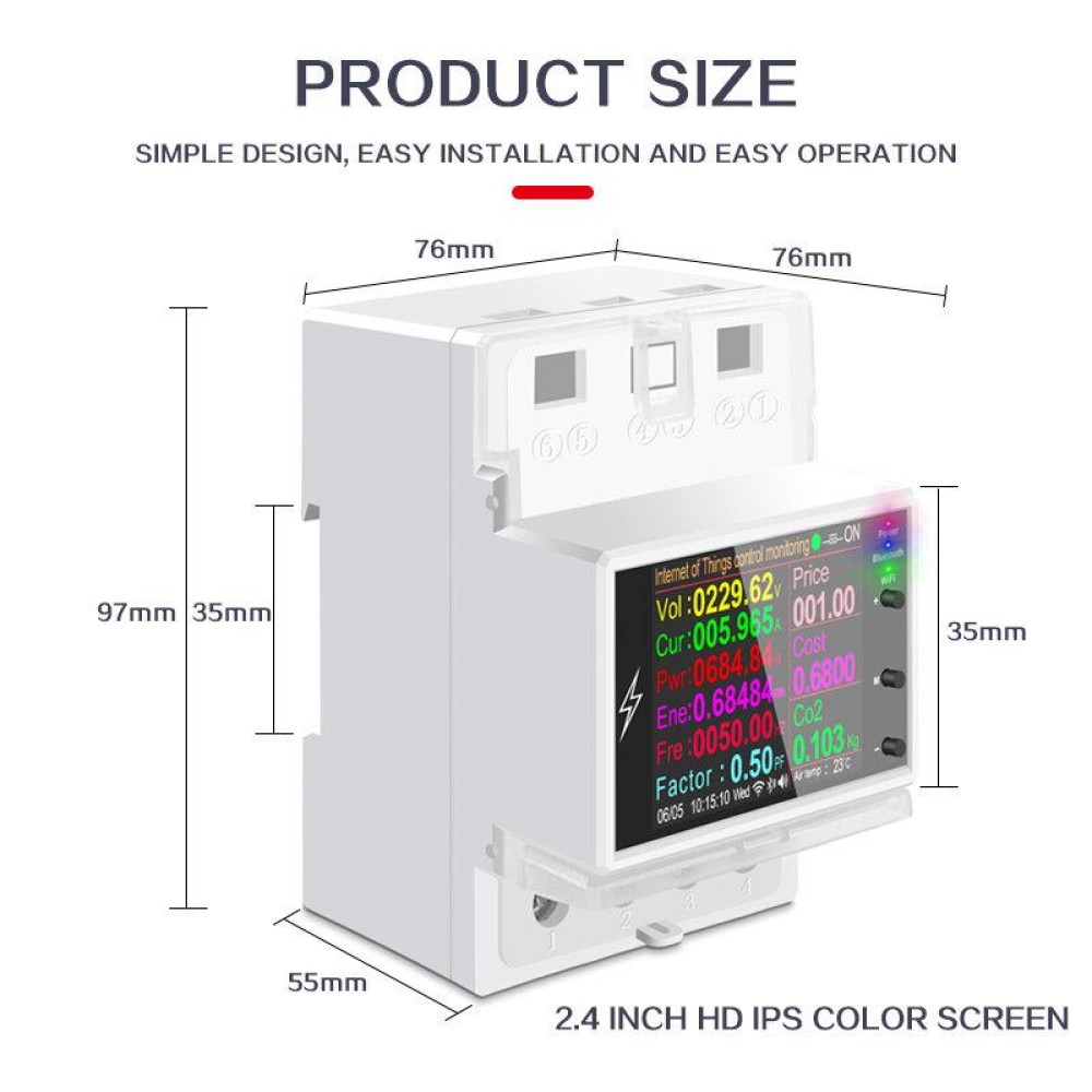 TUYA WiFi DIN Rail Power Meter – AC 80-290V Voltmeter Ammeter With Remote Control & KWh Tracking