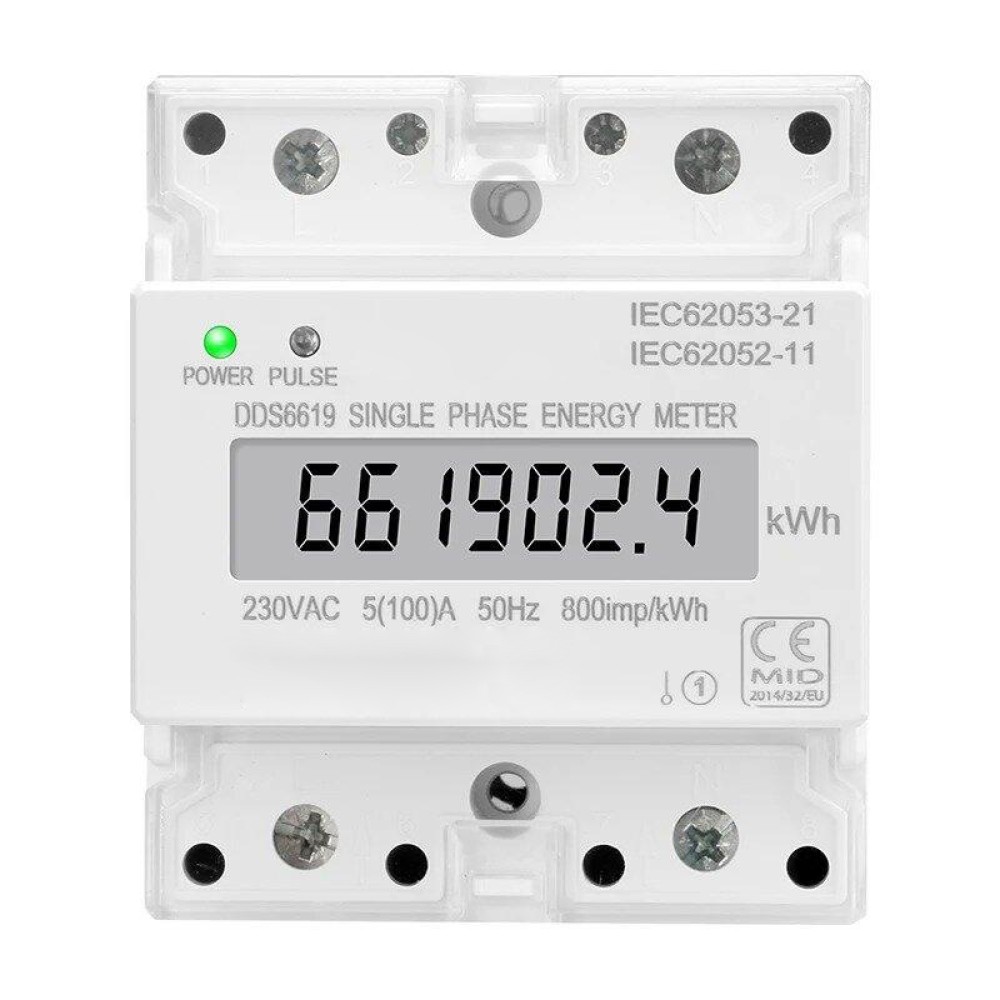 Din Rail Single Phase Electronic Energy Meter AC 220V 100A