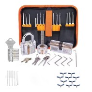 Orange Picks and Padlocks Set with Spring Steel Tools Transparent Padlocks and Automatic Unlocking Gun 44PCS per set Orange Picks and Padlocks Set with Spring Steel Tools Transparent Padlocks and Automatic Unlocking Gun 44PCS per set