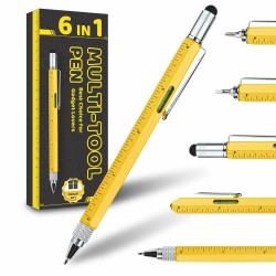 6-in-1 Multitool Pen with Stylus Rulers Level Screwdrivers Durable Aluminum Alloy Body Retractable Design Ideal Gift with Additional Refills 6-in-1 Multitool Pen with Stylus Rulers Level Screwdrivers Durable Aluminum Alloy Body Retractable Design Ideal Gift with Additional Refills