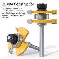 2pcs Router Bit Tool Set With Adjustable 1/4 Inch Shank Wood Milling With 45 Degree Lock Miter Router Bit T Shape 3 Teeth Wood Milling Cutter 2pcs Router Bit Tool Set With Adjustable 1/4 Inch Shank Wood Milling With 45 Degree Lock Miter Router Bit T Shape 3 Teeth Wood Milling Cutter
