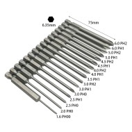 1/4 Inch 6.35mm 16pcs Phillips Screwdriver PH00 PH0 PH1 PH2 1/4 Inch 6.35mm 16pcs Phillips Screwdriver PH00 PH0 PH1 PH2