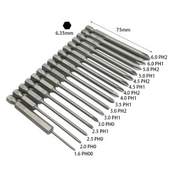 1/4 Inch 6.35mm 16pcs Phillips Screwdriver PH00 PH0 PH1 PH2 1/4 Inch 6.35mm 16pcs Phillips Screwdriver PH00 PH0 PH1 PH2