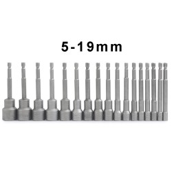 16pcs 100mm Hexagon Nut Setter Socket Driver Drill 1/4'' 6.35mm Hex Shank 5-19mm 16pcs 100mm Hexagon Nut Setter Socket Driver Drill 1/4'' 6.35mm Hex Shank 5-19mm