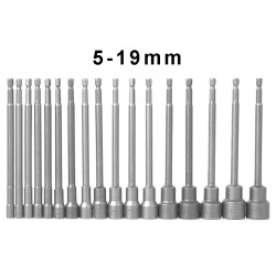 16pcs 150mm Hexagon Nut Setter Socket Driver Drill 1/4'' 6.35mm Hex Shank 5-19mm 16pcs 150mm Hexagon Nut Setter Socket Driver Drill 1/4'' 6.35mm Hex Shank 5-19mm