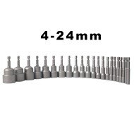 21pcs 65mm Hexagon Nut Setter Socket Driver Drill 1/4'' 6.35mm Hex Shank 4-24mm 21pcs 65mm Hexagon Nut Setter Socket Driver Drill 1/4'' 6.35mm Hex Shank 4-24mm