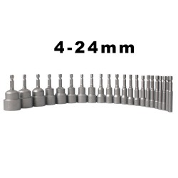 21pcs 65mm Hexagon Nut Setter Socket Driver Drill 1/4'' 6.35mm Hex Shank 4-24mm 21pcs 65mm Hexagon Nut Setter Socket Driver Drill 1/4'' 6.35mm Hex Shank 4-24mm