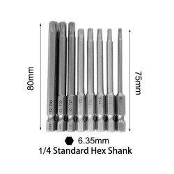 8pcs 1/4 Inch 6.35mm Length 75-80mm Torx Head Electric Screwdriver Bits Tip TP8, TP10, TP15, TP20, TP25, TP27, TP30, TP40 8pcs 1/4 Inch 6.35mm Length 75-80mm Torx Head Electric Screwdriver Bits Tip TP8, TP10, TP15, TP20, TP25, TP27, TP30, TP40